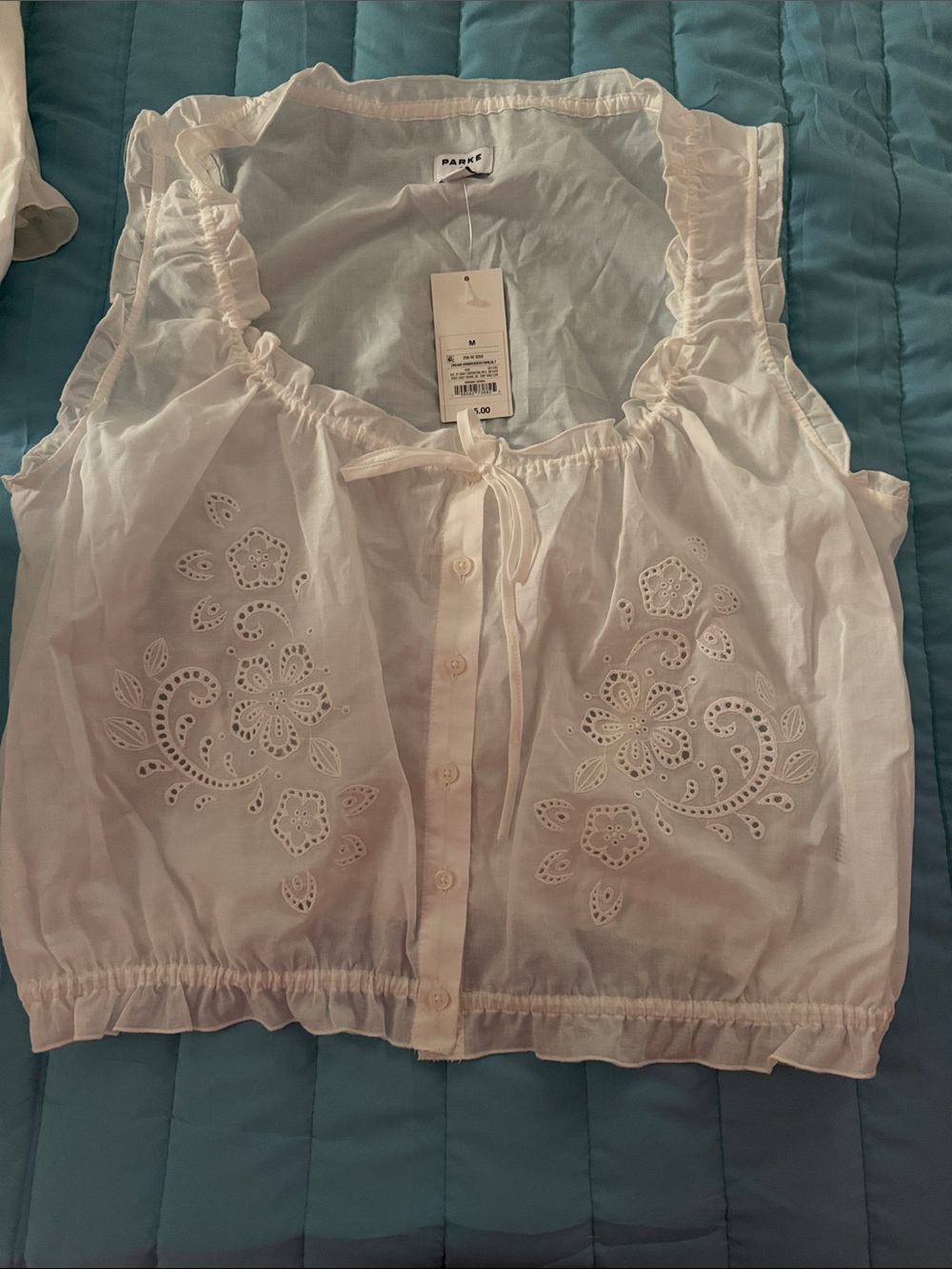 Parke x Target White Eyelet Tie-Front Sleeveless Blouse